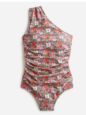 J. Crew Ruched One-Shoulder One-Piece in Liberty Floral Meadow Song Size 14